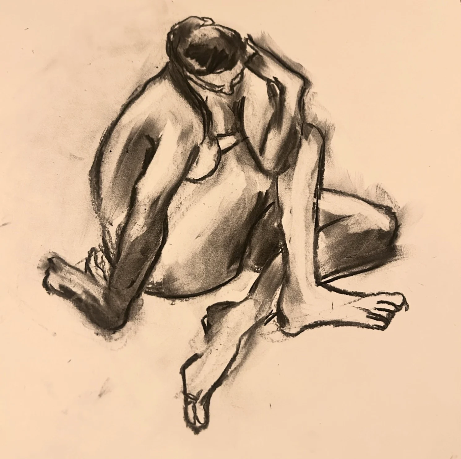 Expressive charcoal figure drawing